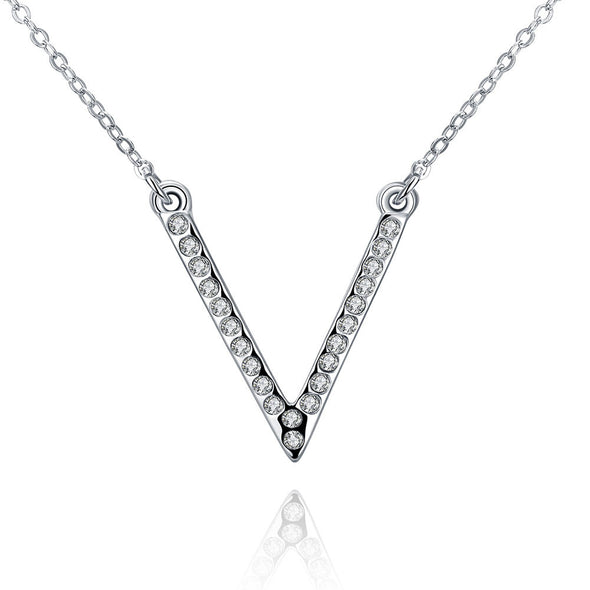 Swarovski Crystal 18K White Gold Plated V Pave Necklace